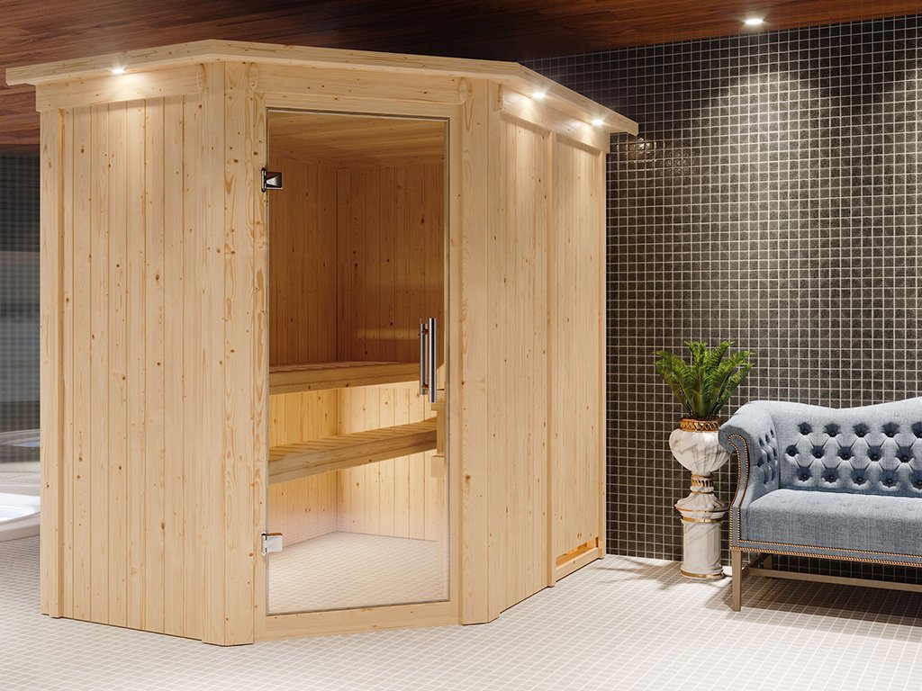 Sauna Systemsauna Carin Mit Dachkranz Inkl Kw Ofen Mit Integrierter