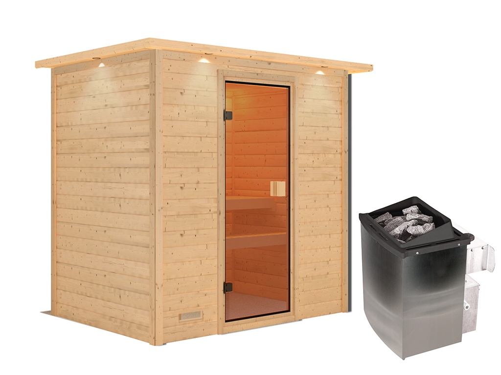 Sauna Massivholzsauna Selena Mit Dachkranz Inkl 9 KW Ofen Mit