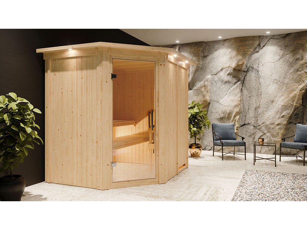 Sauna Systemsauna Siirin Mit Dachkranz Inkl 9 KW Ofen Mit