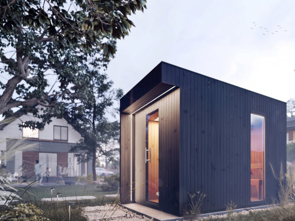 Gartensauna Musta 72 mm mit Glastür, Schwarz lasiert