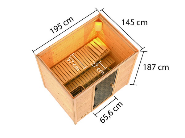 Sauna Massivholzsauna Selena, inkl. 9 kW Ofen mit integrierter Steuerung
