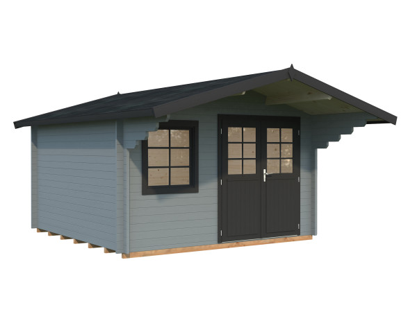 Gartenhaus Sally 12,3 m² 44 mm hellgrau/anthrazit
