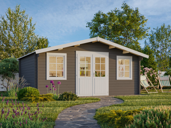 Gartenhaus Klara 17,0 m² 28 mm dunkelgrau/weiß