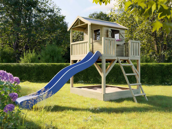 Stelzenhaus Funny XXL mit Sandkasten KDI inkl. Rutsche blau