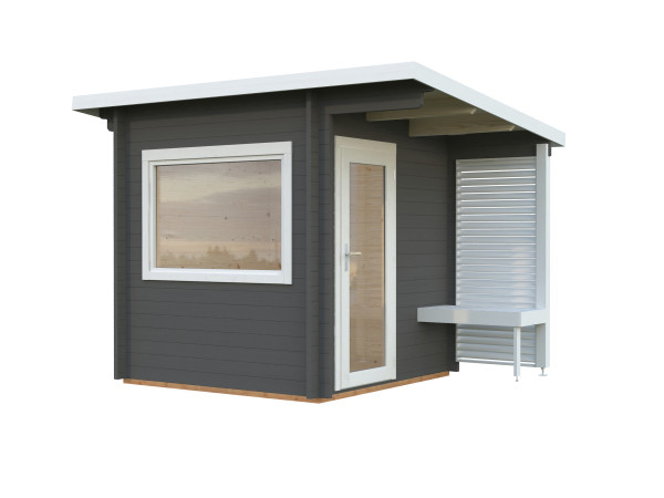 Saunahaus Blockbohlenhaus Sanna 4,1 m² 44 mm dunkelgrau/weiß