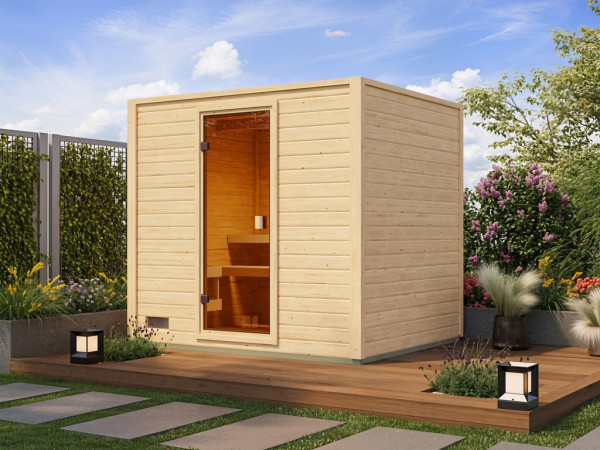 Gartensauna Lenchen 3 natur SPARSET mit 9 kW Bio-Ofen und ext. Steuerung