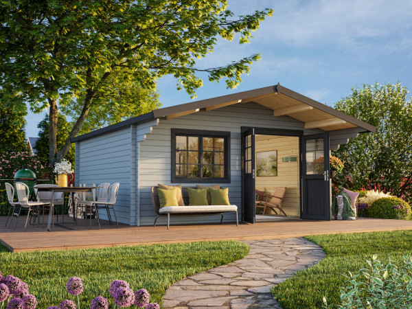 Gartenhaus Britta 19,7 m² 40 mm hellgrau/anthrazit