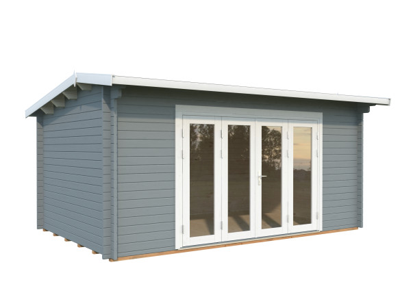 Gartenhaus Ines 13,7 m² Bifold 44 mm hellgrau/weiß