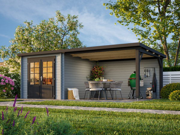 Gartenhaus Ella 6,9+10,0 m² 28 mm hellgrau/anthrazit