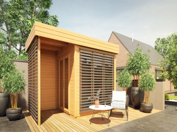 Gartenhaus Homeoffice Ivar 28 mm naturbelassen mit 164 cm Anbau
