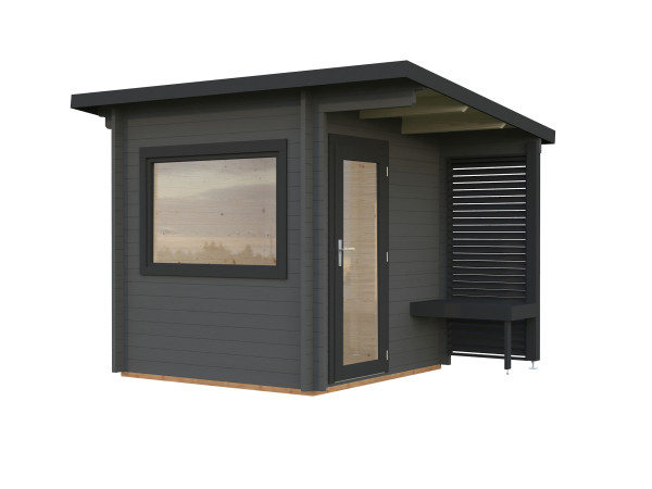 Saunahaus Blockbohlenhaus Sanna 4,1 m² 44 mm dunkelgrau/anthrazit