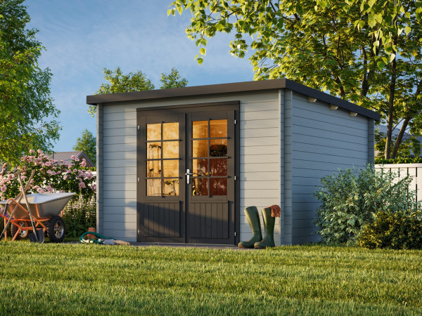 Gartenhaus Ella 8,7 m² 28 mm hellgrau/anthrazit