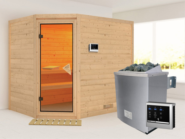 Sauna Massivholzsauna Tanami inkl. 9 kW Saunaofen ext. Steuerung
