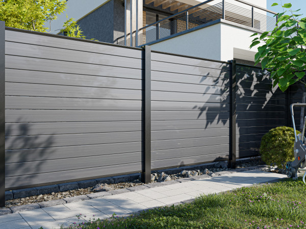 PVC Sichtschutzzaun Grau 180x180 cm - Steckzaun