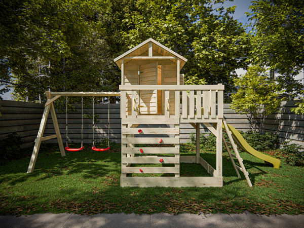 Stelzenhaus Noah kesseldruckimprägniert inkl. Doppelschaukel und Rutsche gelb