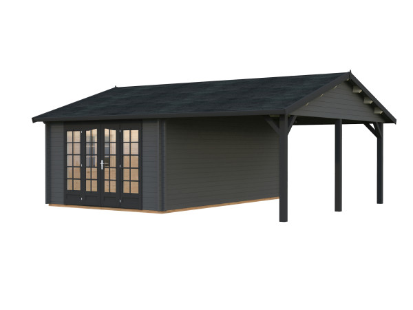 Gartenhaus Irene 19,0+16,2 m² 44 mm dunkelgrau/anthrazit