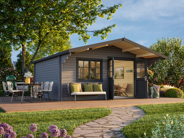 Gartenhaus Britta 19,7 m² 40 mm dunkelgrau/anthrazit