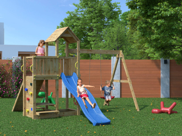 Spielturm Floppi KDI inkl. Doppelschaukel + Rutsche