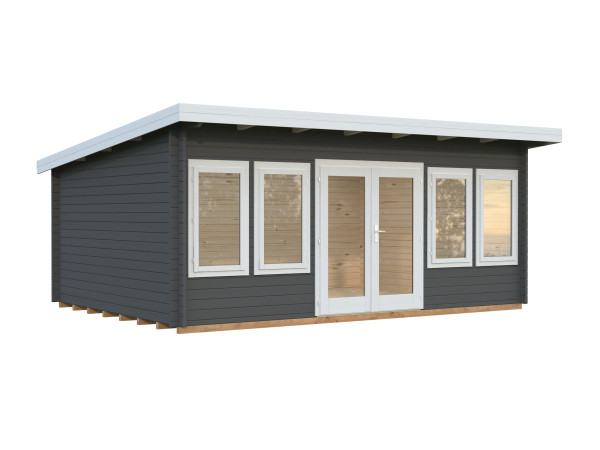 Gartenhaus Lisa 19,4 m² 44 mm dunkelgrau/weiß