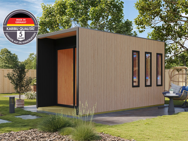 Saunahaus Miramar Klarglastür Douglasie inkl. 9 kW Saunaofen ext. Steuerung