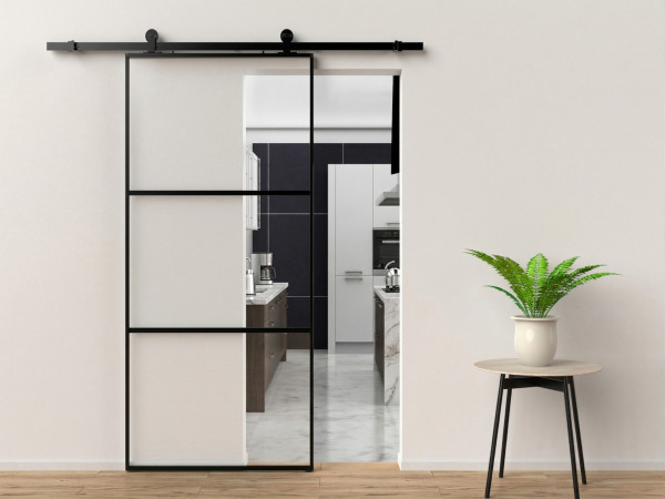 Glastür, Glasschiebetür mit Soft-Stop-Funktion, Klarglas 76 x 205 cm