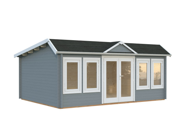 Gartenhaus Claudia Pent 19,4 m² 44 mm hellgrau/weiß