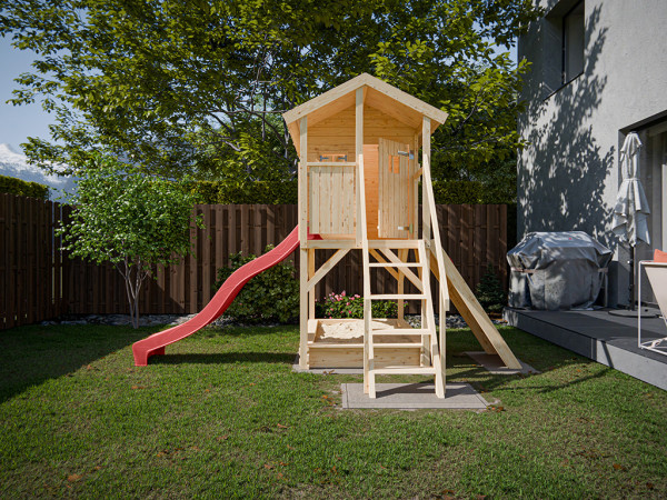 Stelzenhaus Nele naturbelassen inkl. Rutsche rot