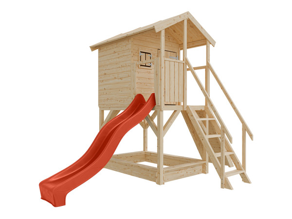 Stelzenhaus Nele naturbelassen inkl. Rutsche rot