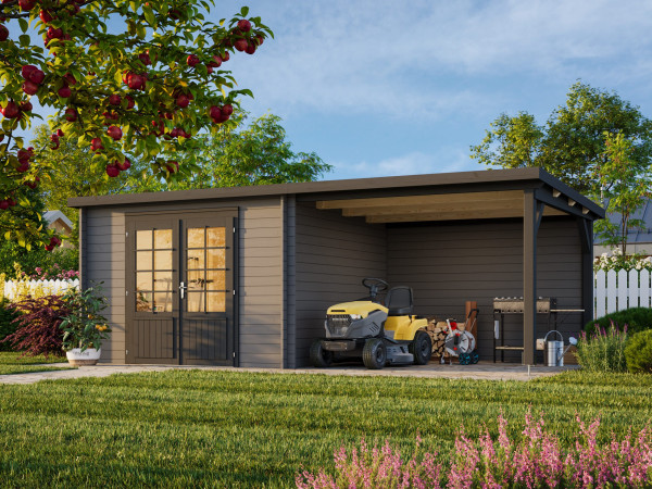 Gartenhaus Ella 8,7+8,2 m² 28 mm dunkelgrau/anthrazit