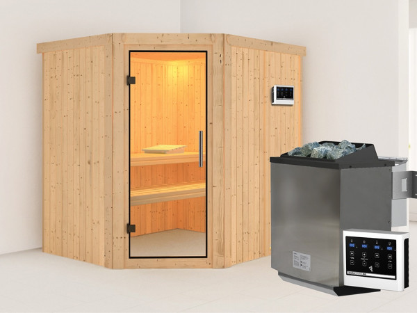 Sauna Systemsauna Siirin, inkl. 9 kW Bio-Ofen mit externer Steuerung