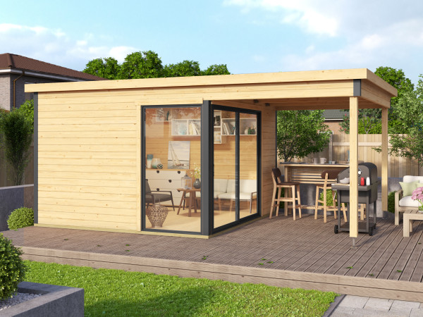Gartenhaus Blockbohlenhaus Domeo 2 44mm Naturbelassen