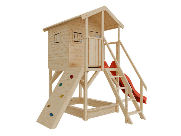 Stelzenhaus Nele naturbelassen inkl. Rutsche rot