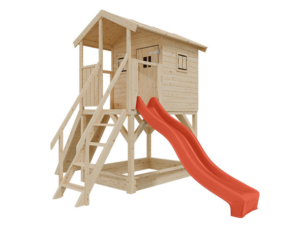 Stelzenhaus Nele naturbelassen inkl. Rutsche rot