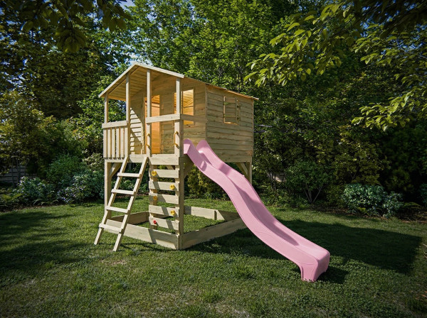 Stelzenhaus Henry kesseldruckimprägniert inkl. Rutsche pastellrosa