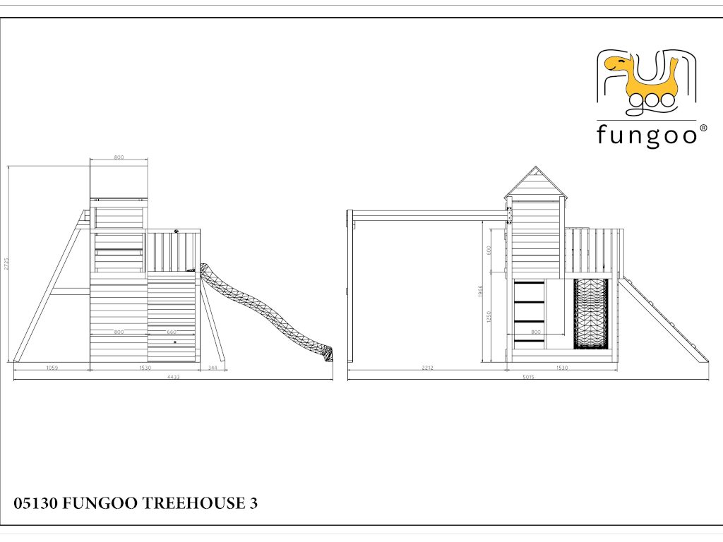 Spielturm Treehouse grau/weiß inkl. Doppelschaukel + Rutsche