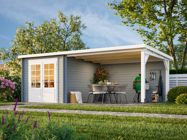 Gartenhaus Ella 6,9+10,0 m² 28 mm hellgrau/weiß
