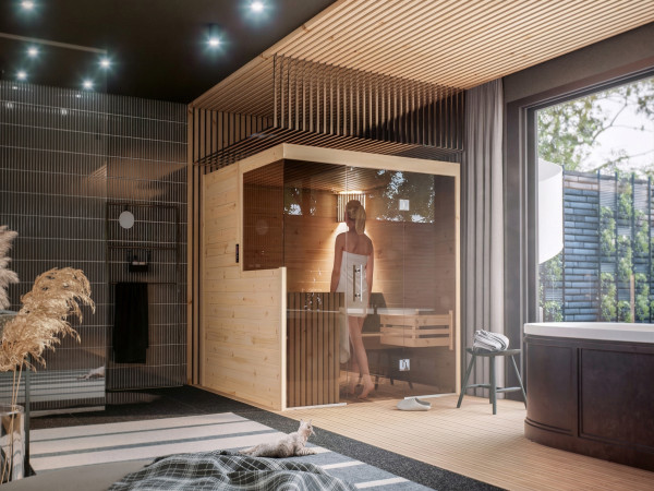 Innensauna Massivsauna Nova Graphit Ganzglastür