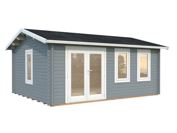 Gartenhaus Iris 19,1 m² 44 mm hellgrau/weiß