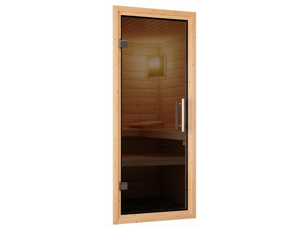 Sauna Systemsauna Siirin mit Dachkranz, inkl. 9 kW Bio-Ofen mit externer Steuerung