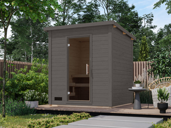 Gartensauna Lene 2 terragrau SPARSET 9kW Ofen und int. Strg