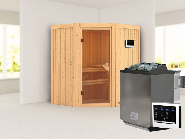 Sauna Systemsauna Taurin, inkl. 9 kW Bio-Ofen mit externer Steuerung