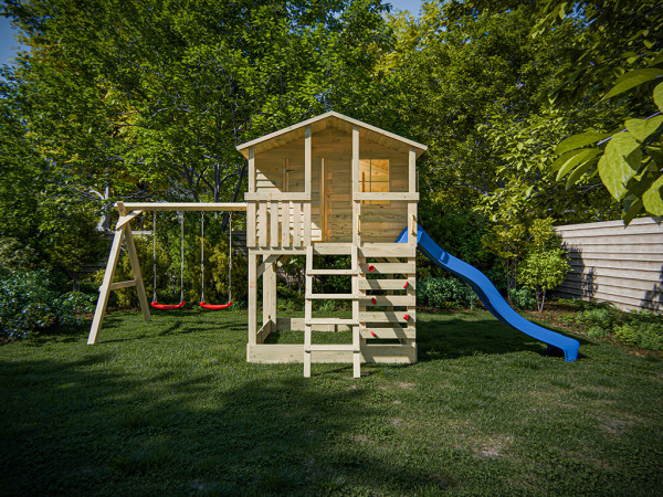 Stelzenhaus Henry kesseldruckimprägniert inkl. Doppelschaukel und Rutsche blau