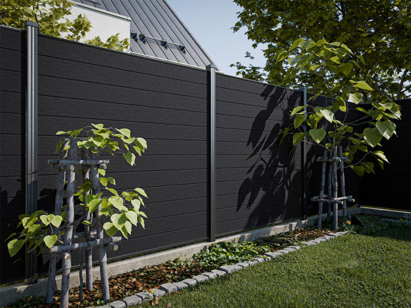 WPC Zaun Anthrazit (Charcoal) 180x180 cm Co-Extrudierter Steckzaun