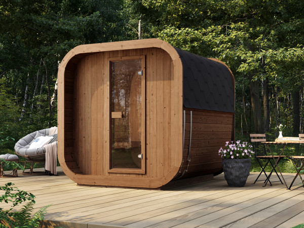 Saunahaus Laadi mit Ganzglastür inkl. 9 kW Kompakt-Saunaofen Naturbelassen