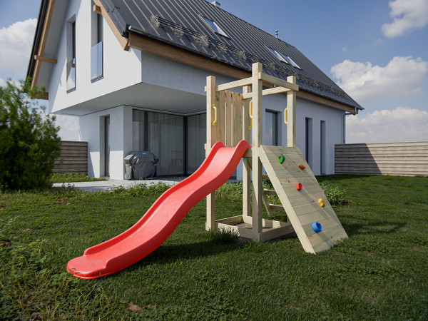 Spielturm Junior Two KDI inkl. Rutsche rot