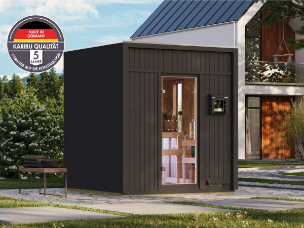 Saunahaus Avenal schwarz inkl. 9 kW Bio-Kombiofen ext. Steuerung
