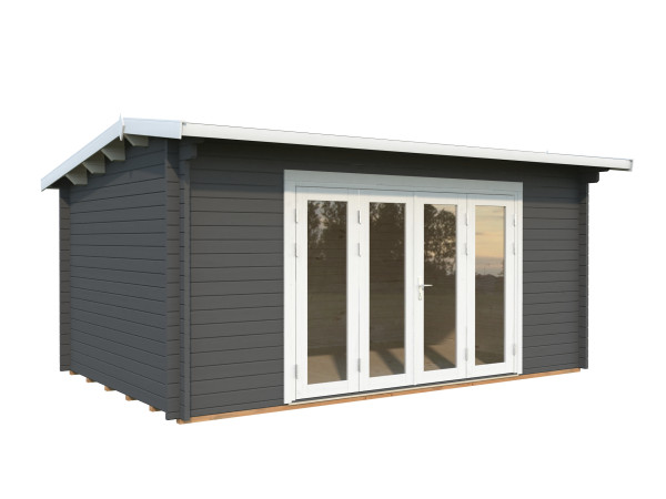 Gartenhaus Ines 13,7 m² Bifold 44 mm dunkelgrau/weiß