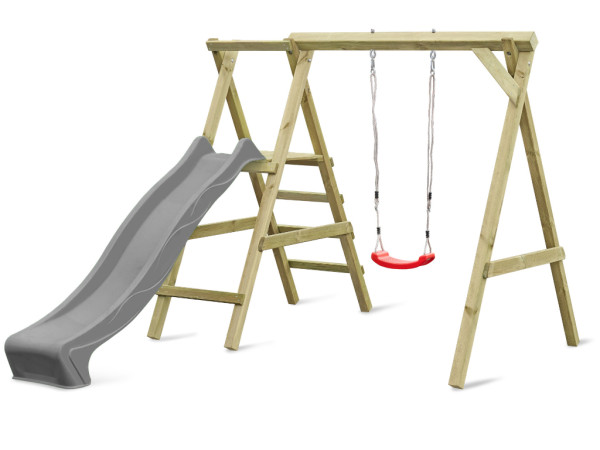 Einzelschaukel mit Podest Cosy Single KDI inkl. Rutsche grau, Schaukelsitz rot