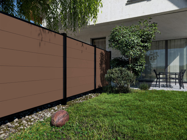 PVC Sichtschutzzaun Dunkelbraun Holzoptik Eiche 180x180 cm - Steckzaun