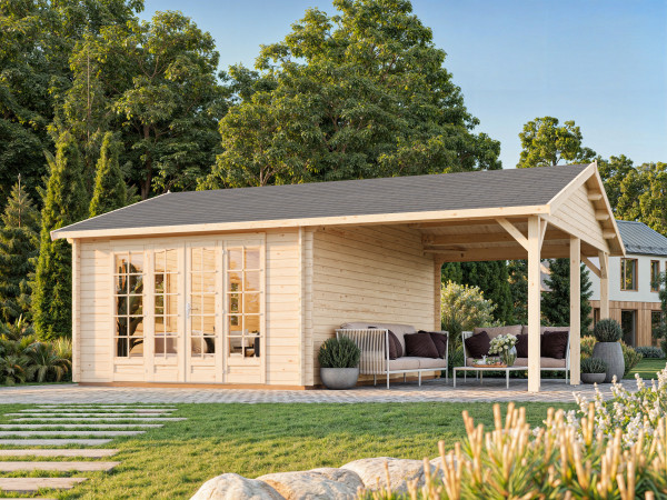 Gartenhaus Irene 19,0+16,2 m² 44 mm naturbelassen